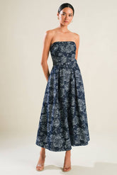 EVOLVING REFLECTIONS - JACQUARD DENIM MIDI DRESS
