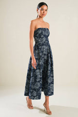 EVOLVING REFLECTIONS - JACQUARD DENIM MIDI DRESS