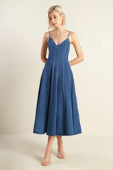 Size Small, ROSEWOOD ROMANCE DENIM MIDI DRESS - FINAL SALE