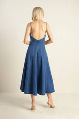 Size Small, ROSEWOOD ROMANCE DENIM MIDI DRESS - FINAL SALE