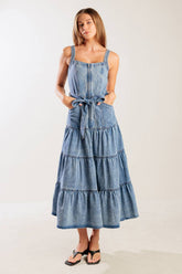 SUNSHINE STATE OF MIND INDIGO ZIP FRONT DENIM DRESS