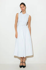 Size Medium, NORTH EAST MIDI - White Cotton Pintuck Midi Shirt Dress - FINAL SALE