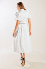 VINTAGE VIBES PUFF SLEEVE MIDI DRESS - WHITE