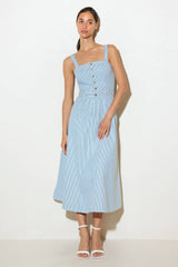 Size Small, CAREFREE DAYS - BLUE PINSTRIPE MIDI DRESS - FINAL SALE