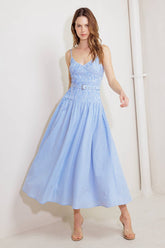 JOURNI STRIPED MIDI DRESS - BLUE & WHITE