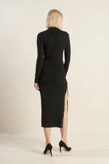 MODERN MUSE - BLACK - HIGH NECK SWEATER DRESS