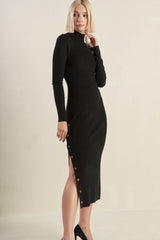 MODERN MUSE - BLACK - HIGH NECK SWEATER DRESS