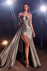 Vaughn Gown - Graphite Silver - STRAPLESS SATIN DRESS