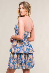 SUMMER MOMENTS - STRAPLESS FLORAL DENIM MINI DRESS