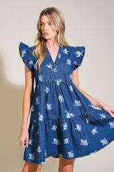 ROMANTICALLY ENTANGLED - FLORAL DENIM MINI DRESS