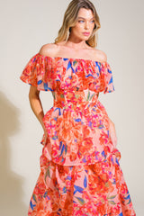 STROLL THE AVENUES MIDI DRESS - PEACH