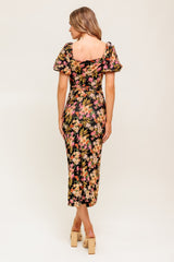 SWEET AT HEART MIDI DRESS - BLACK FLORAL FITTED DRESS
