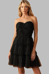 TRINA SHIMMERY STRAPLESS MINI DRESS