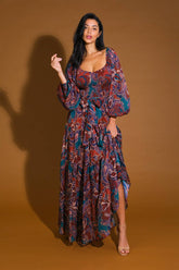 MERLOT MAXI DRESS - WINE & TEAL PAISLEY