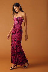 FALLING INTO PLACE - BERRY - VELVET FLORAL MAXI DRESS