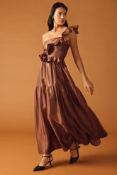 Size Medium, FIND THE ANSWER WOVEN MAXI DRESS - COGNAC - FINAL SALE