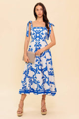 SUNNY DAYS - WHITE & BLUE MIDI DRESS