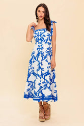 SUNNY DAYS - WHITE & BLUE MIDI DRESS