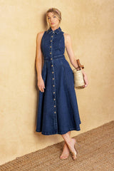 TIME FOR SOMETHING NEW - INDIGO - DARK DENIM MIDI DRESS