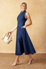 TIME FOR SOMETHING NEW - INDIGO - DARK DENIM MIDI DRESS