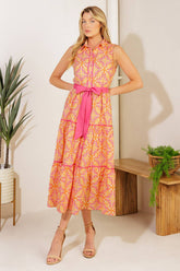 Size Large, DAY IN THE PARK - ORANGE & PINK MIDI DRESS - FINAL SALE