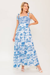 WHEN IN ROME MIDI DRESS - BLUE & WHITE TOILE