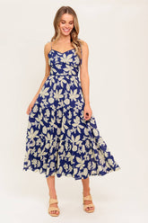 PETALS IN THE WIND MIDI DRESS - NAVY
