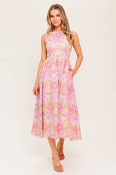 UNDER THE SUN - PINK MIDI DRESS WITH POCKETS