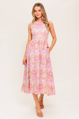 UNDER THE SUN - PINK MIDI DRESS WITH POCKETS