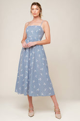 Size Medium, LAYTON EMBROIDERED MIDI DRESS - BLUE - FINAL SALE
