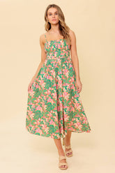 STORYTELLING - PINK & GREEN MIDI DRESS WITH POCKETS