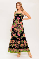 SUMMER GLOW FLORAL MAXI DRESS - BLACK