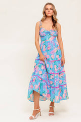 SOFT BLOOMS FLORAL MIDI DRESS - BLUE