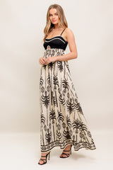 PALM PARADISE MAXI DRESS - TAUPE & BLACK