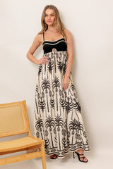PALM PARADISE MAXI DRESS - TAUPE & BLACK