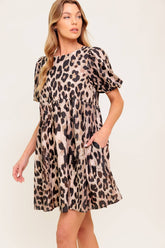 Size Medium, MARTINE LEOPARD MINI DRESS - TAUPE - FINAL SALE