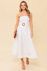 THE PICTURE OF PERFECTION - WHITE STRAPLESS MIDI DRESS