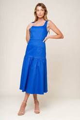 Size Medium, BONNIE BLUE MIDI DRESS WITH SQUARE NECKLINE & DROP WAIST - FINAL SALE