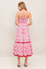 ROSALIE MIDI DRESS - PINK SCROLL PRINT