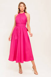 SOLEIL FUCHSIA HALTER MIDI DRESS