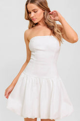 TWILIGHT WISH - WHITE DENIM BUBBLE HEM MINI DRESS