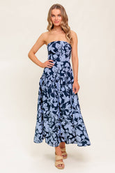 SMILES ARE CONTAGIOUS MIDI DRESS - NAVY BLUE