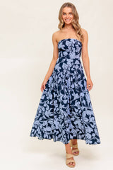 SMILES ARE CONTAGIOUS MIDI DRESS - NAVY BLUE