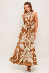 PILAR HALTER MAXI DRESS - BROWN