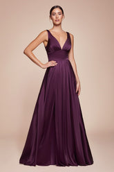 Kinsley Gown - Eggplant - Soft Satin A-line Dress