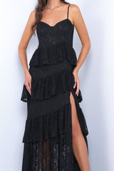 Vanna Lace Tiered Maxi Dress - Black