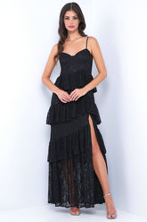 Vanna Lace Tiered Maxi Dress - Black
