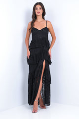 Vanna Lace Tiered Maxi Dress - Black