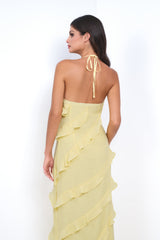 Remi Yellow Maxi Dress - Halter Neck, Open Back & Ruffle Detail