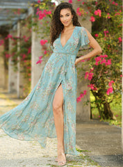 Size XS, Kari Wrap Maxi Dress - Teal Floral - FINAL SALE